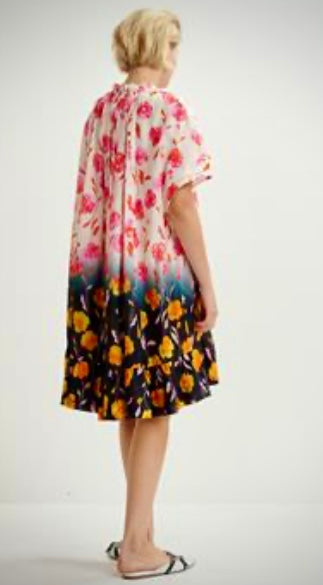 Essentiel Antwerp Pink & Navy Floral Belted Cape Dress Cape