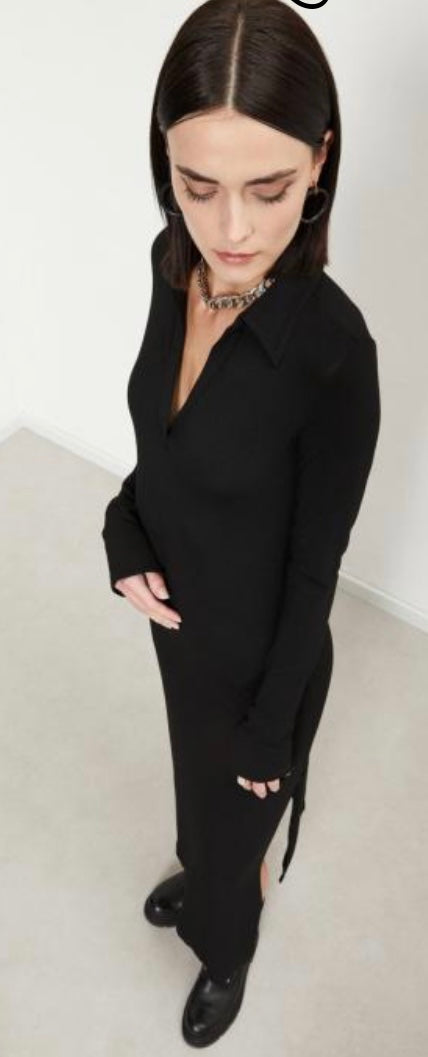 Ottod’Ame Black Jersey Collared Midi Dress