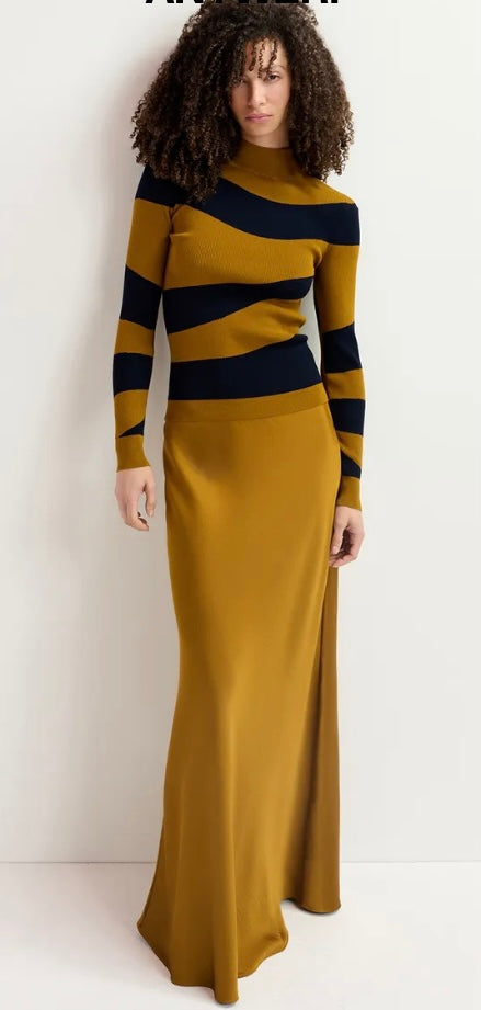 Essentiel Antwerp Bronze Maxi Satin Slip Skirt