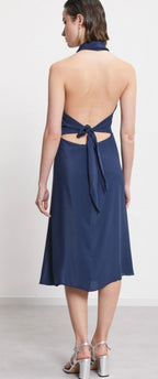 Otto’dame Navy Silk Halter-Neck Silk Blend Dress