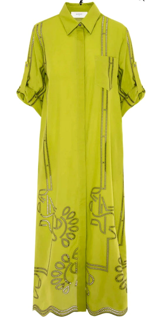 Beatrice B Lime Green Broderie Anglaise Cotton Dress