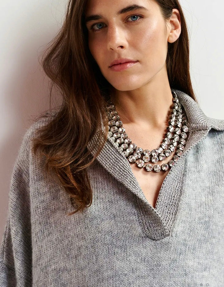 Essentiel Antwerp Silver & Dove Grey Wool Polo Sweater