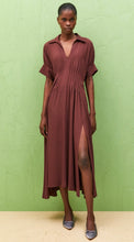 Load image into Gallery viewer, Beatrice B Chocolate Silk Dress with Pleated waist
