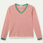 Compania Red Striped V-Neck Fine Knit Sweater