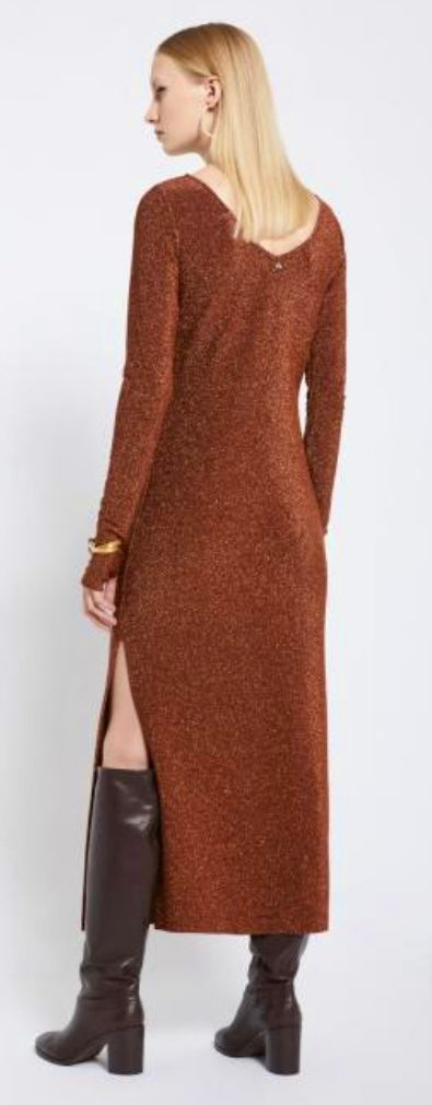 Ottodame Tobacco Long Lurex Reversible Dress
