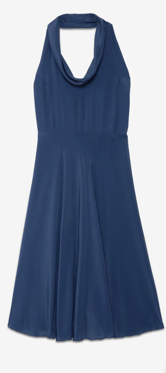 Otto’dame Navy Silk Halter-Neck Silk Blend Dress