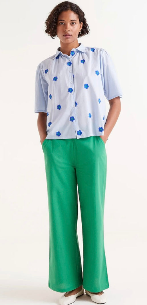 Compania Blue Short Sleeve Blouse with blue flowers