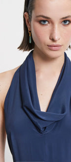 Otto’dame Navy Silk Halter-Neck Silk Blend Dress