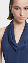 Load image into Gallery viewer, Otto’dame Navy Silk Halter-Neck Silk Blend Dress
