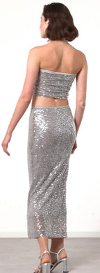 Ottodame Silver Sequin Bandeau Top