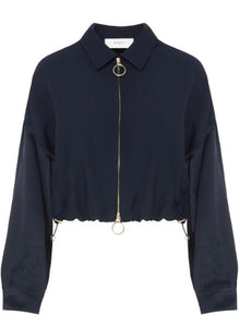 Beatrice B Navy Silk Bomber Jacket with Lace Insert