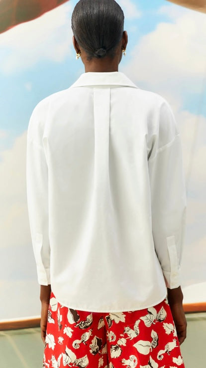 Beatrice B White Cotton Shirt with Embroidered & Beaded Pocket