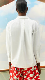 Beatrice B White Cotton Shirt with Embroidered & Beaded Pocket