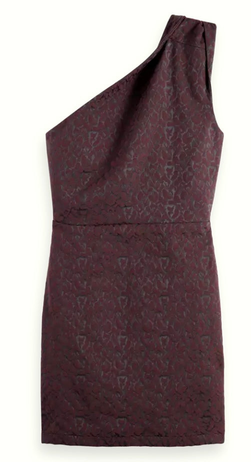 Scotch & Soda One Shoulder Burgandy Leopard Print Mini Dress
