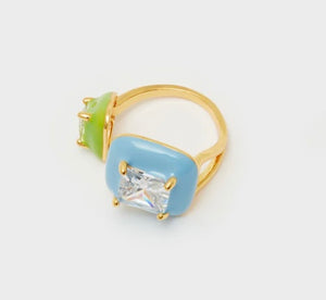 Nali Double Enamel & Crystal in Blue / Green Ring