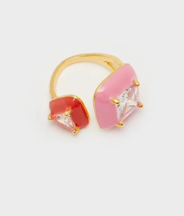 Nali Double Enamel & Crystal in Pink / Red Ring