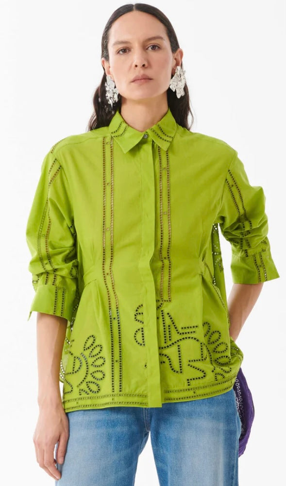 Beatrice B Green Broderie Anglaise Shirt
