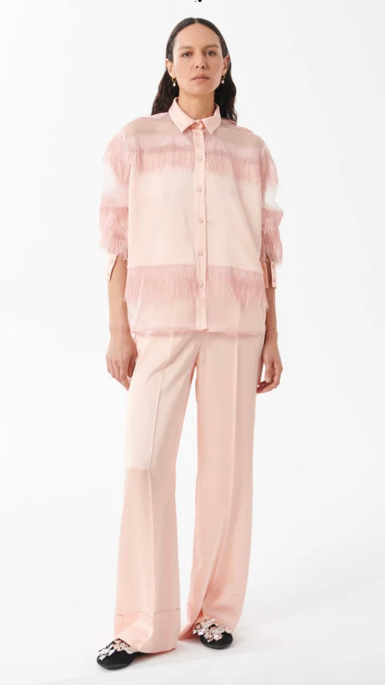 Beatrice B Baby Pink Semi Transparent Blouse with fringing details