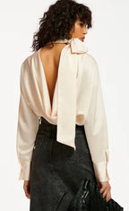 Essentiel Antwerp Winter White Satin Pussybow Blouse