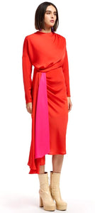 Essentiel Antwerp Red and Orange Draped Midi Dress
