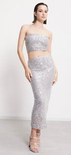 Ottodame Silver Sequin Bandeau Top