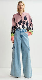 Essentiel Antwerp Mauve Peach Lily Leaf Print Shirt