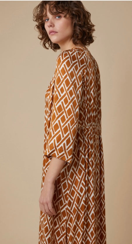 PennyBlack Tobacco & Soft White Diamond Print Shirt Dress