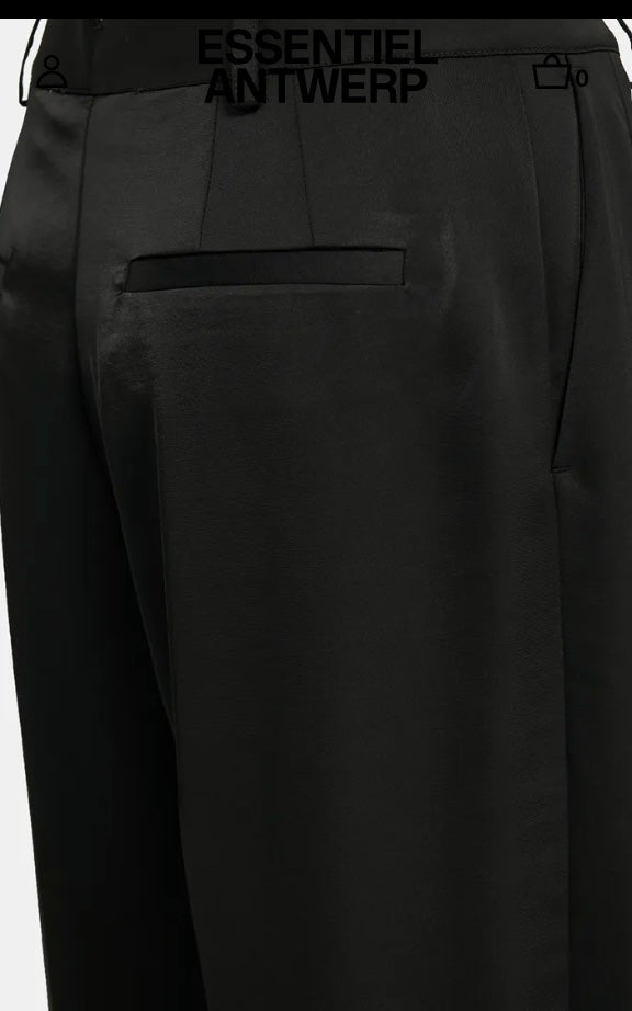 Essentiel Antwerp Black Tapered Leg Satin Pants