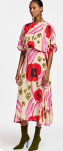 Essentiel Antwerp Red & Pink Flared Abstract Print Dress