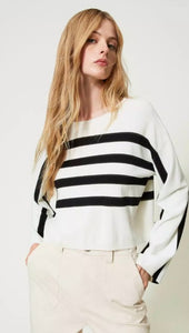 Twinset White with Black Stripe Fine Knit Sweater