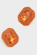 Load image into Gallery viewer, Nali Orange Crystal Square Stud Earrings Large Stud
