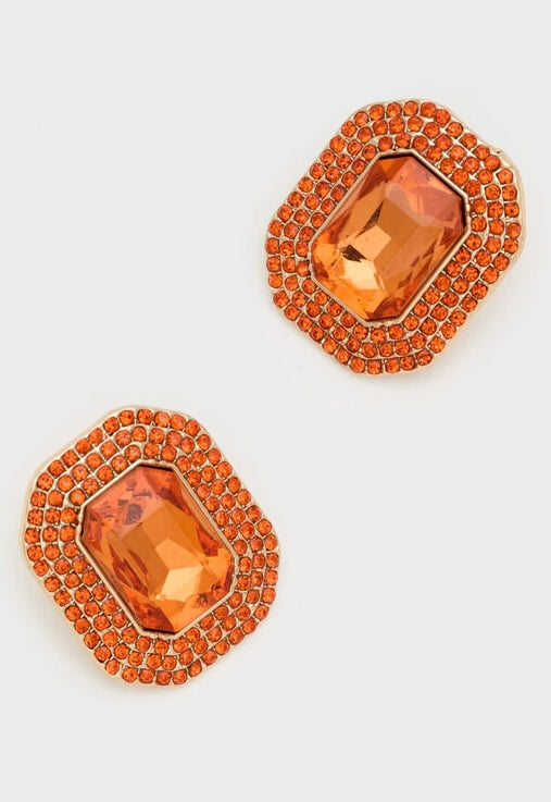 Nali Orange Crystal Square Stud Earrings Large Stud