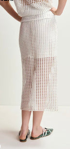 Essentiel Antwerp White Mesh Skirt with Bead Embellishment