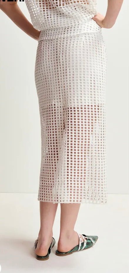 Essentiel Antwerp White Mesh Skirt with Bead Embellishment