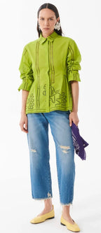 Beatrice B Green Broderie Anglaise Shirt