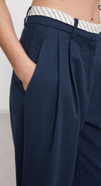 Ottod’Ame Navy Linen blend Slouchy Straight leg Trousers