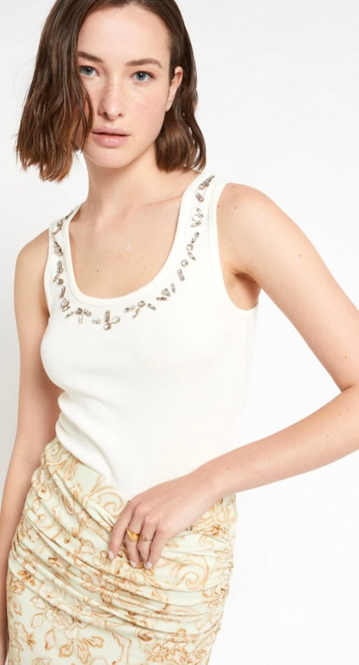 Otto’dame White Jersey Tank Top with Crystals