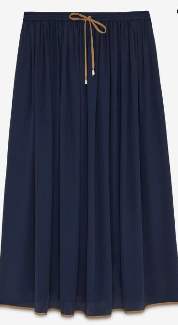 Ottodame Navy Silk Blend Fluid Midi Skirt