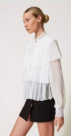Twinset Milano Snow White Georgette Blouse with Frill & Lace