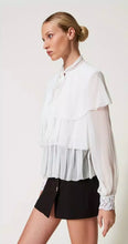 Load image into Gallery viewer, Twinset Milano Snow White Georgette Blouse with Frill &amp; Lace
