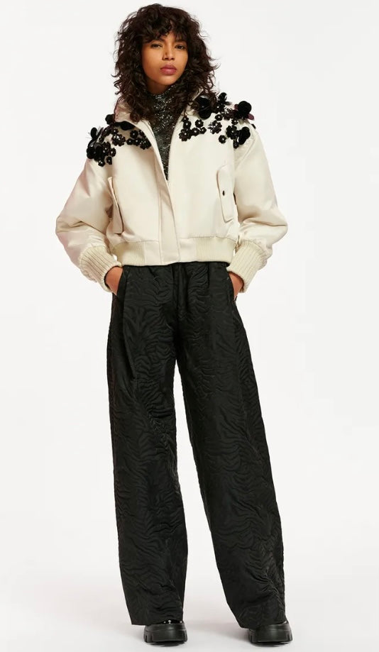 Essentiel Antwerp Off White Satin Bomber Jacket