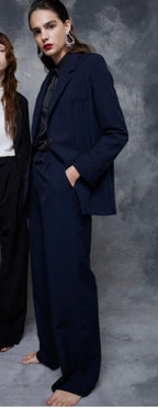 Wild Pony Navy Relaxed Wide Leg Suit Trousers
