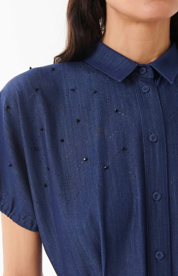 Beatrice B Indigo Peated & Hand Embroidered Denim Dress