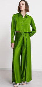 Ottod’Ame Green Satin Sarong Palazzo Pants