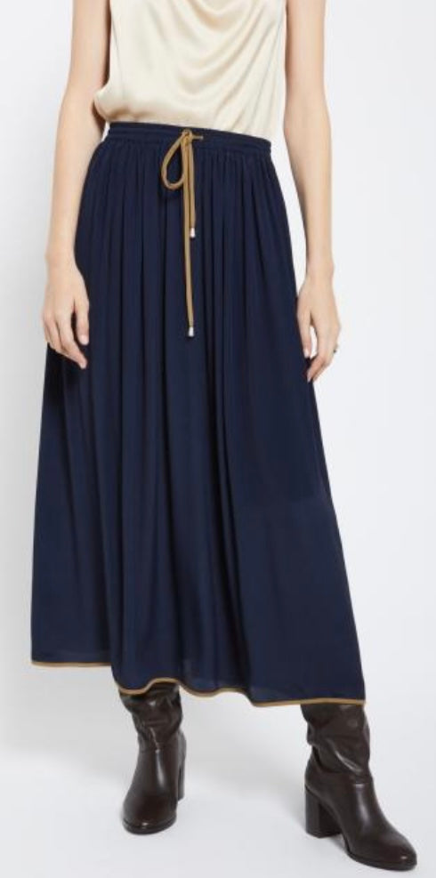 Ottodame Navy Silk Blend Fluid Midi Skirt
