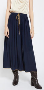 Ottodame Navy Silk Blend Fluid Midi Skirt