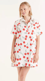 Compania Cherry Print a short Shift Dress