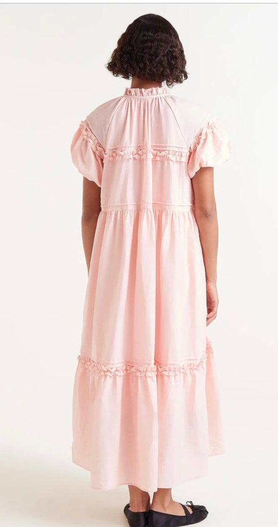 Compania Baby Pink Tiered Midi Dress with frills