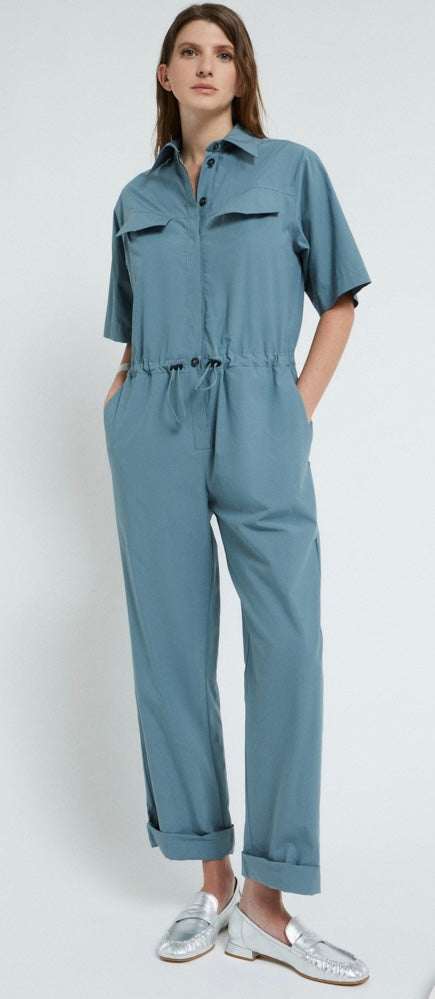 Ottodame Denim Blue Poplin Cotton Jumpsuit