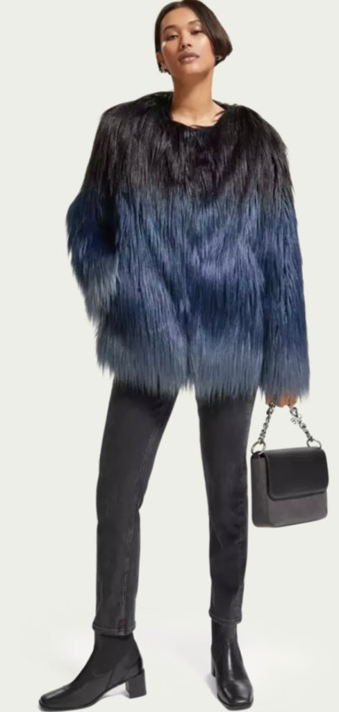 Scotch & Soda Blue / Black Faux Fur Jacket